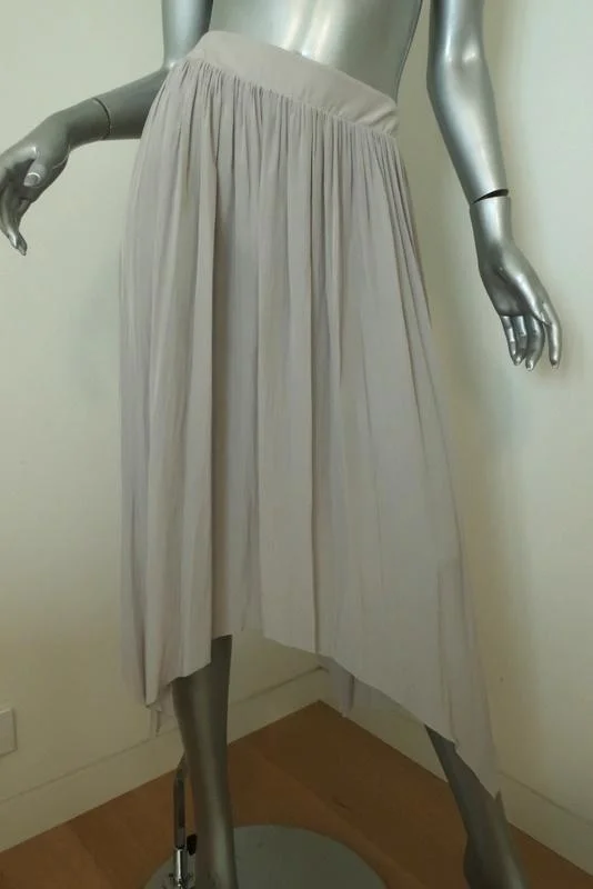 Margaret O'Leary Handkerchief Skirt Light Gray Shirred Matte Satin Size Small boho skirt vibe