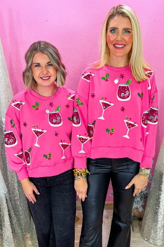 Holiday Cocktails Sweatshirt - Hot Pink Hoodie with Slim Fit Tailored Modern