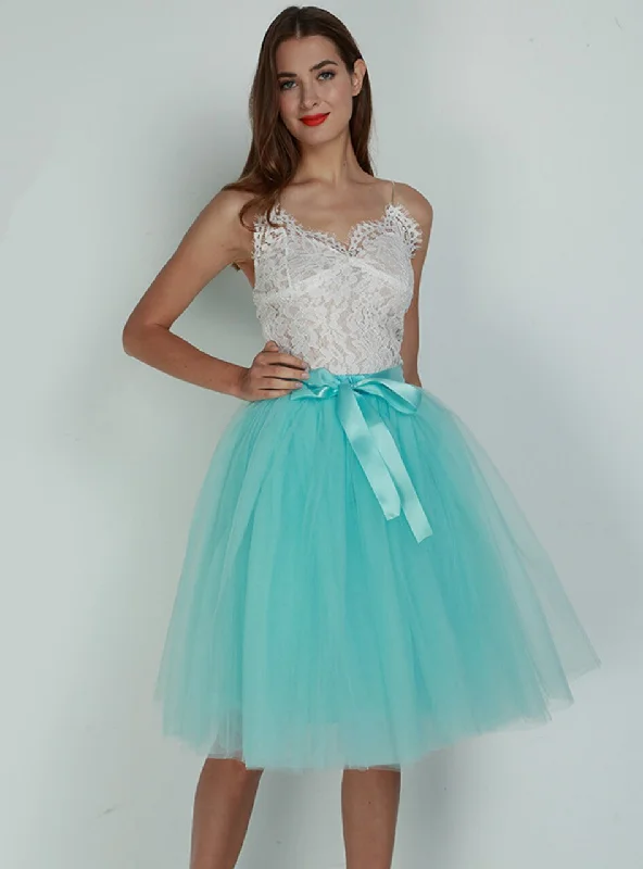 Sky Blue 7 Layers Tulle Tutu Skirt belted skirt waist