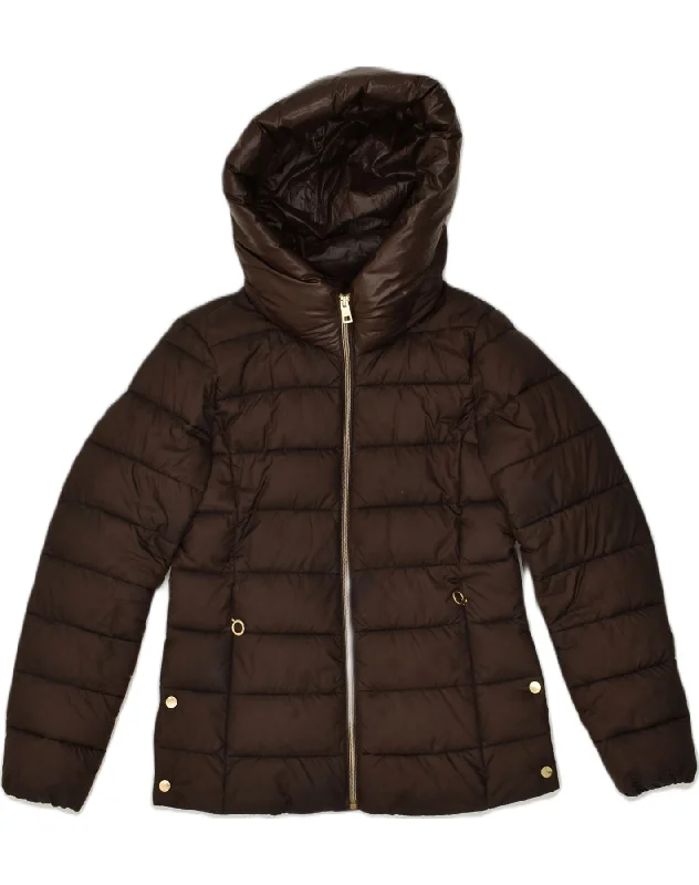 ESPRIT Womens Hooded Padded Jacket UK 6 XS Brown Polyester Nylon Fabric Polyester Fabric Spandex Fabric