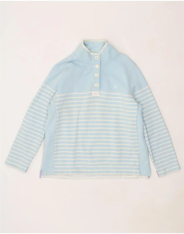 CREW CLOTHING Womens Sweatshirt Jumper UK 16 Large Blue Striped Hoodie with Applique Textured Unique