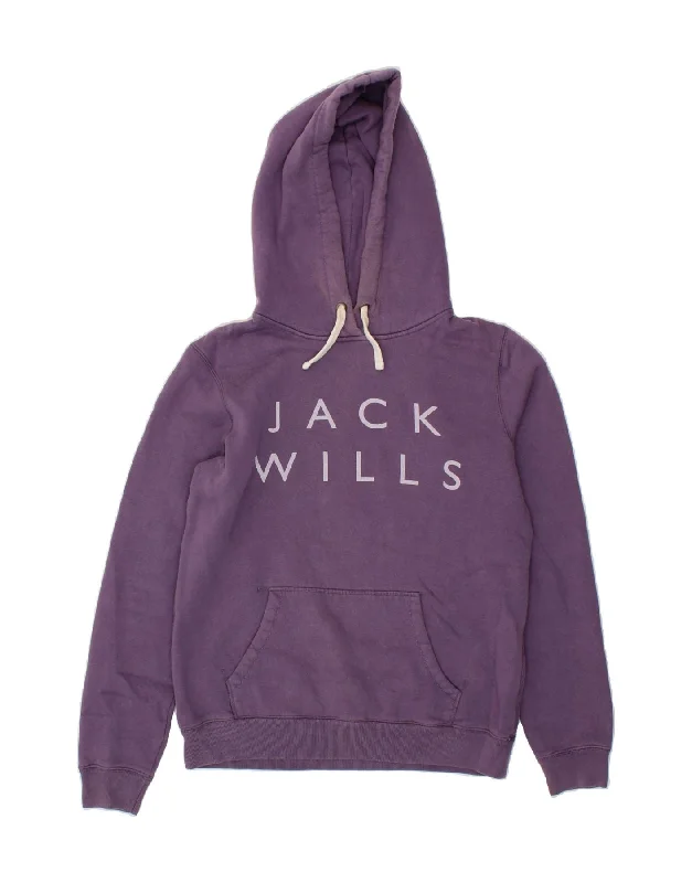 JACK WILLS Womens Graphic Hoodie Jumper UK 14 Medium Purple Cotton Hoodie with Hem Applique Textured Unique JACK WILLS Womens Graphic Hoodie Jumper UK 14 Medium Purple Cotton Hoodie with Hem Applique Textured Unique