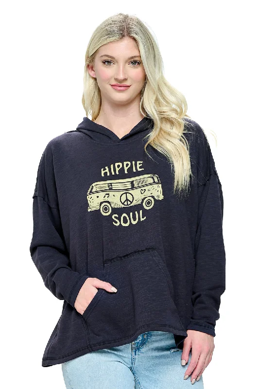 Black Hoodie Hippie Soul Van Life Hoodie with Bell Sleeves Flared Feminine