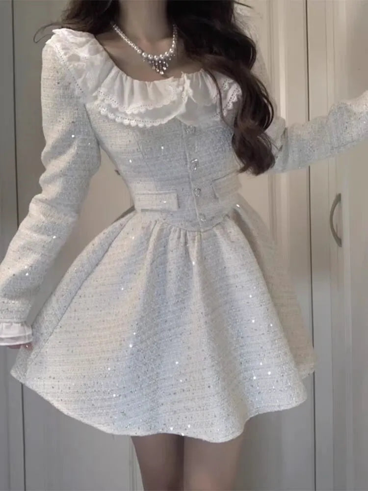 Wjczt Autumn Elegant Princess Dresses for Women New Fashion Long Sleeve Square Collar A-line Korean Birthday Party Dress Mini Vestidos Tunics Hiking breathable