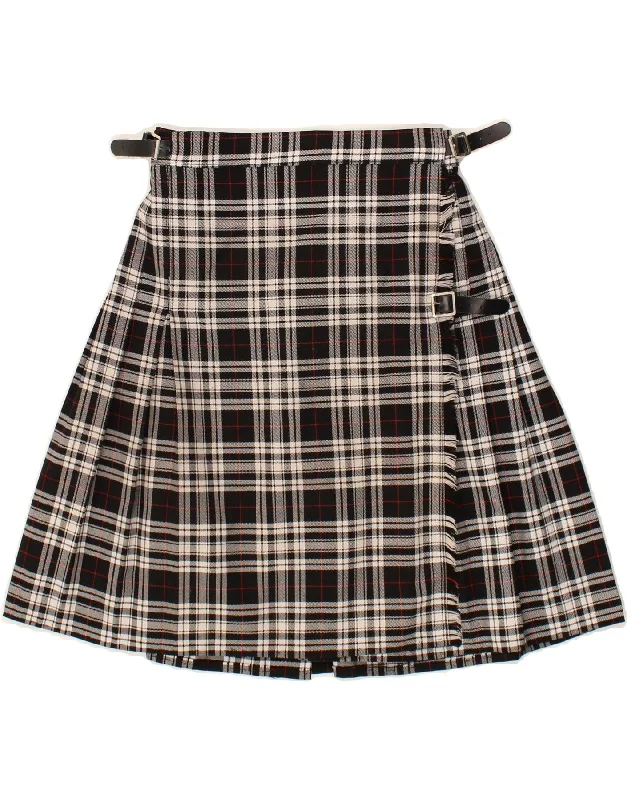 VINTAGE Womens Wrap Skirt W30 Medium Black Plaid Polyester chiffon skirt airy