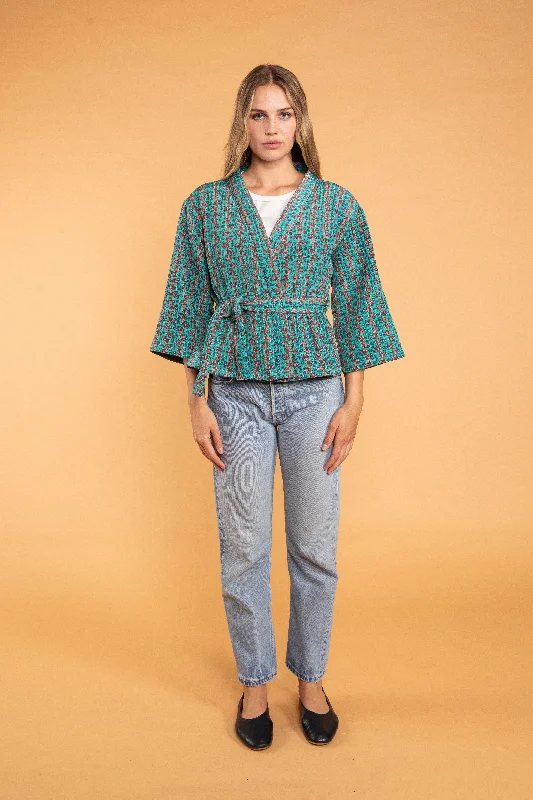 Sharvi Quilted Kimono Jacket Satin Jacket Silk Jacket Chiffon Jacket
