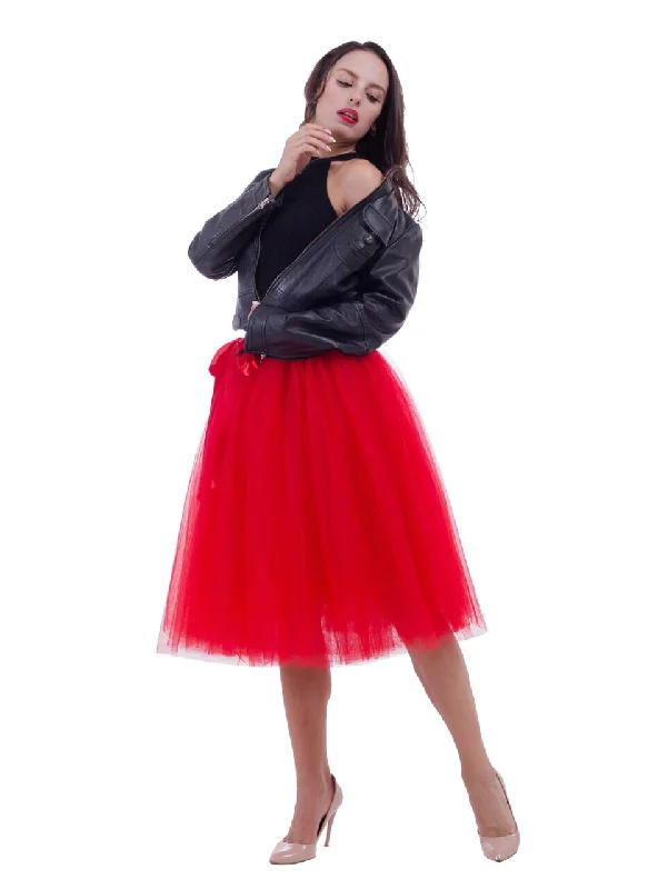 Red Belt Puff Dance Tulle Skirt relaxed fit skirt