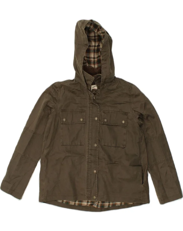 FAT FACE Womens Hooded Utility Jacket UK 6 XS Khaki Cotton Herringbone Jacket Checkered Jacket Solid Jacket