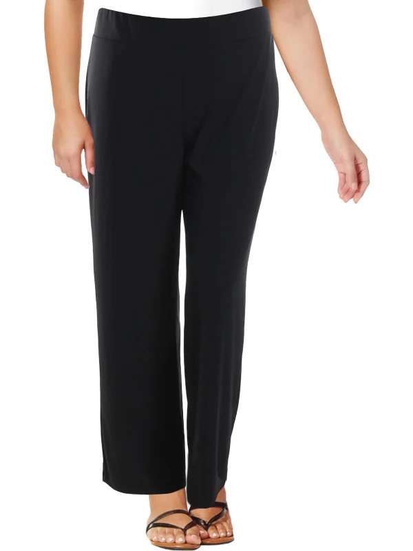 Womens Stretch Flat Front Wide Leg Pants Elegant Palazzo Trousers
