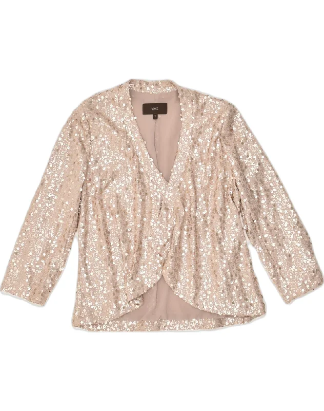 NEXT Womens Open Blazer Jacket UK 12 Medium Beige Polyester Faux Fur Fabric Real Fur Fabric Shearling Fabric