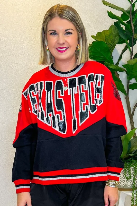 Holographic Texas Tech Sweatshirt - Red/Black Hoodie with Ribbed Cuffs Snug Fit Comfort