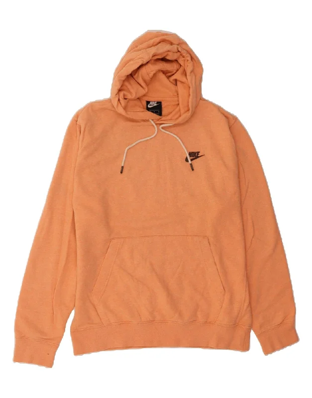 NIKE Womens Hoodie Jumper UK 14 Medium Orange Cotton Hoodie with Hem Detail Decorative Unique
