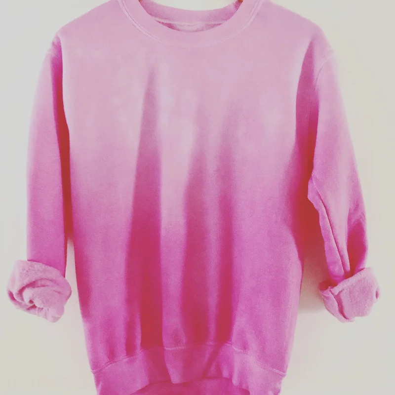 Pink Dip Tie Dye Crew Sweatshirt Hoodie with Hem Patch Decorative Personalized
