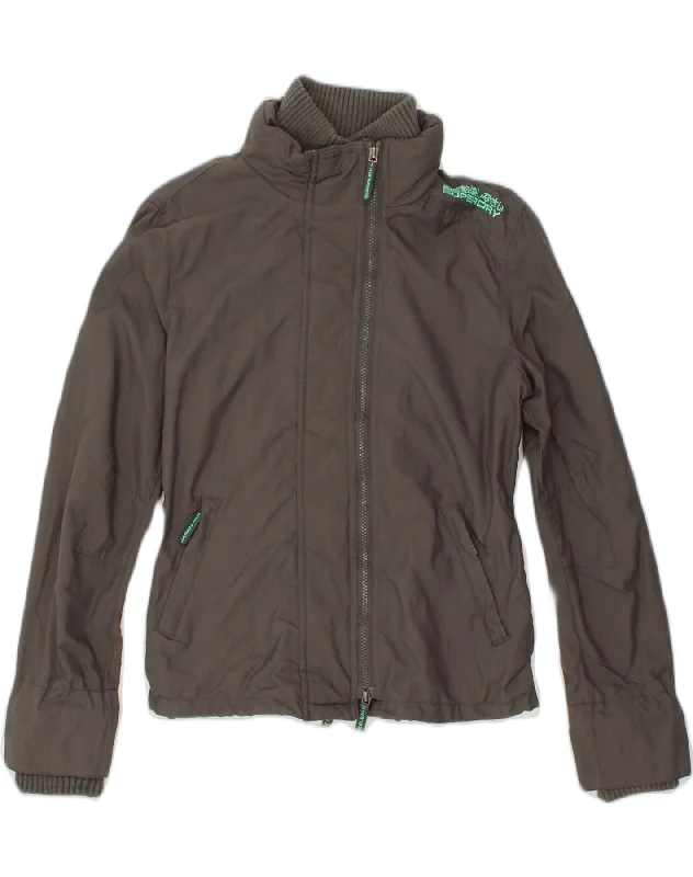 SUPERDRY Womens Rain Jacket UK 16 Large Grey Nylon Nylon Jacket Polyester Jacket Spandex Jacket