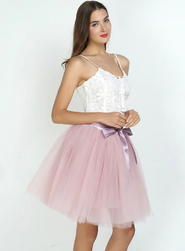 Dusty Pink 7-Layer Short Tulle Skirt lace skirt feminine