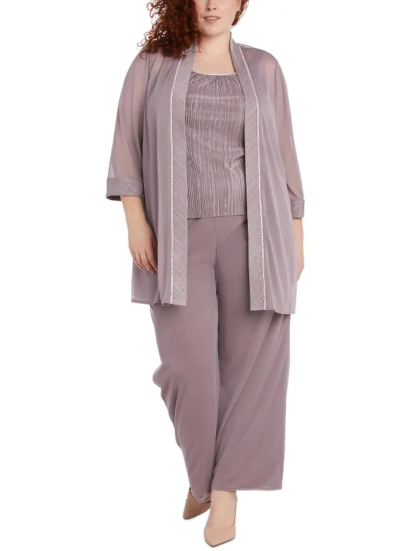 Plus Womens 3PC Polyester Pant Outfit Slim Fit Casual Pants