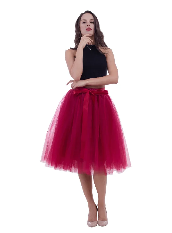 Burgundy Gauze Belt Puff Tulle Skirt corduroy skirt durable