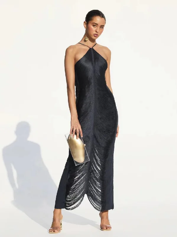 Wjczt Women Fashion Evening Party Dress Halter Backless Tassels Cocktail Dress Elegant Slim Sexy Nightclub Dresses Tunics Modern contemporary