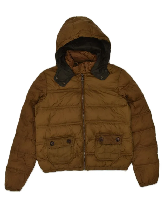 MASSIMO DUTTI Womens Crop Padded Jacket EU 36 Small Brown Fleece Jacket Down Jacket Feather Jacket