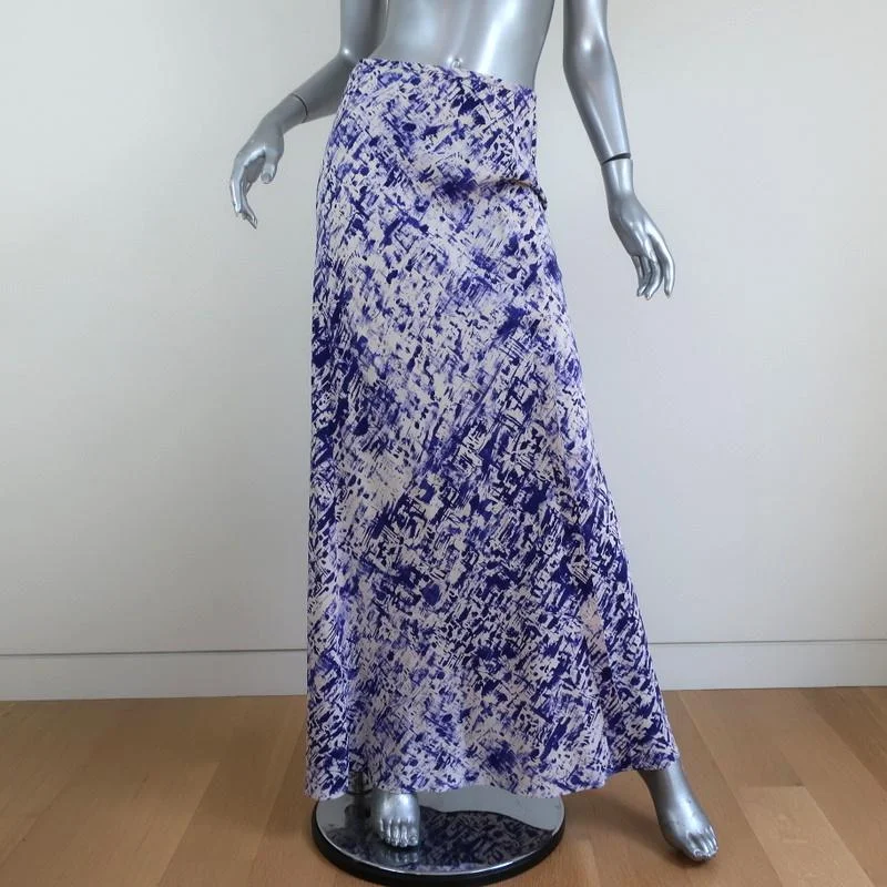 Gryphon Maxi Skirt Blue/White Ripple Print Silk Size Small chiffon skirt floaty