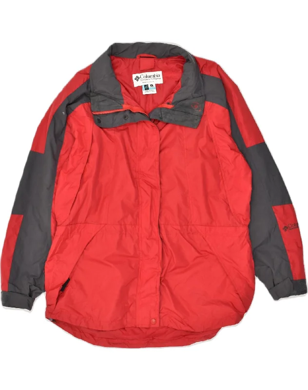COLUMBIA Womens Oversized Windbreaker Jacket UK 18 XL Red Colourblock Welt Pockets Slit Pockets Flap Pockets
