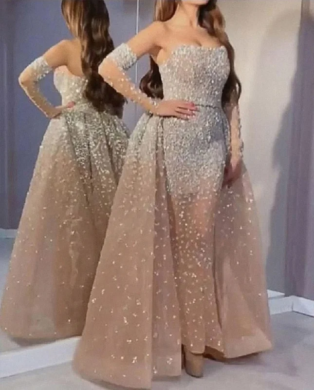 Wjczt Women Elegant Formal Dress 2024 Sequined Sexy Strapless Maxi Dress Luxury Wedding Bridesmaid Evening Party Dresses Tunics Designer luxury