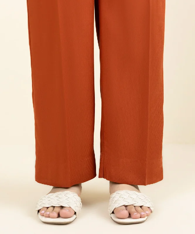 Solid Bedford Straight Pants Relaxed Fit Trousers