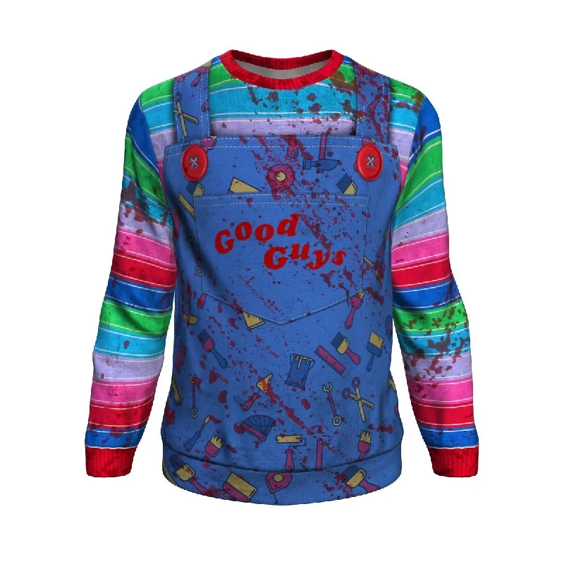 NEW Good Guys Chucky Handcrafted Premium 3D Graphic Sweatshirt Unisex Jumper Hoodie with Frayed Bohemian Relaxed
