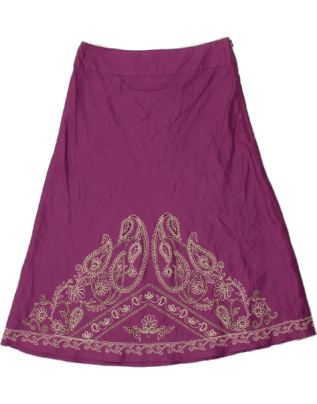 MONSOON Womens A-Line Skirt UK 10 Small W27 Purple Paisley Linen corduroy skirt textured