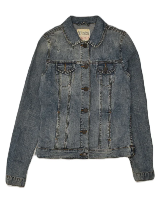 FAT FACE Womens Denim Jacket UK 10 Small Blue Collared Jacket Crew Neck Jacket Turtle Neck Jacket