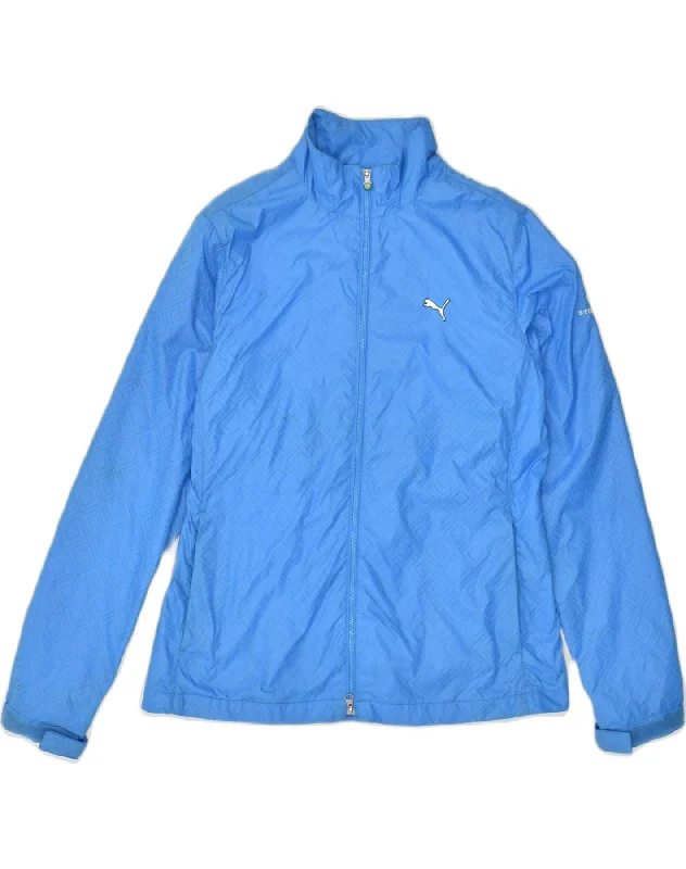 PUMA Womens Rain Jacket UK 12 Medium Blue Nylon Tiered Jacket Buttoned Jacket Zippered Jacket