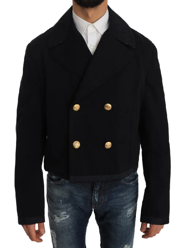 Elegant Dark Blue Trench Coat Jacket Boat Neck Shawl Collar Notched Collar