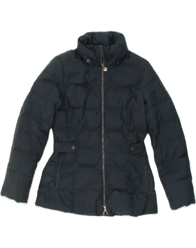 TOMMY HILFIGER Womens Padded Jacket UK 10 Small Navy Blue Polyester Chenille Fabric Brocade Fabric Lace Fabric