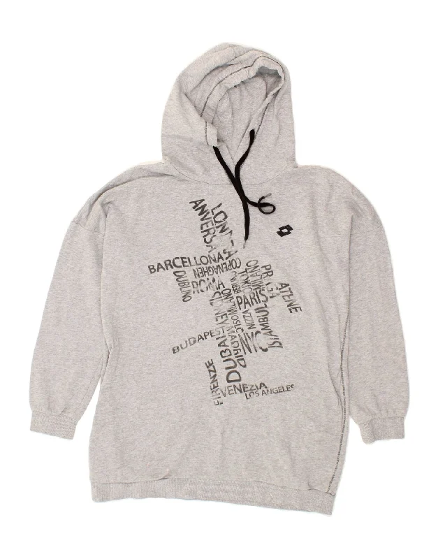 LOTTO Womens Graphic Hoodie Jumper UK 18 XL Grey Cotton Hoodie with Back Slit Movement Comfort