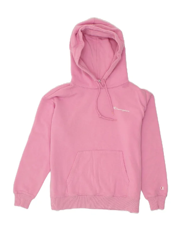 CHAMPION Womens Oversized Hoodie Jumper UK 10 Small Pink Cotton Hoodie with Hood Adjustable Protection