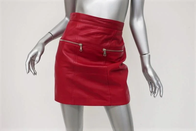 M Missoni Leather Mini Skirt Red Size 42 Asymmetric Zip tulle skirt dreamy