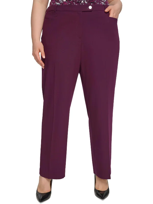 Plus Womens High Rise Workwear Straight Leg Pants Classic Cropped Pants