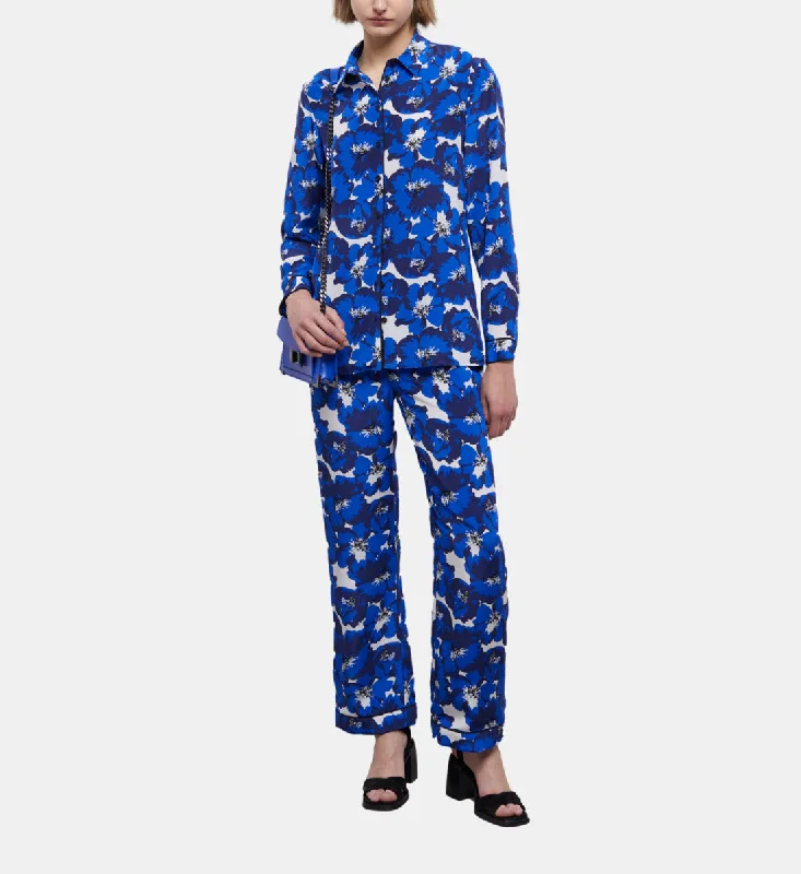 Silk Printed Pants Trendy High-Waist Trousers