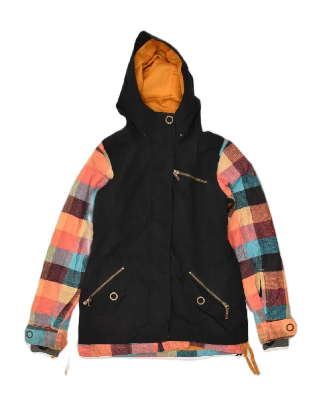 ROXY Womens Longline Hooded Windbreaker Jacket UK 14 Medium Black Hoodie Zip-Up Jacket Button-Up Jacket