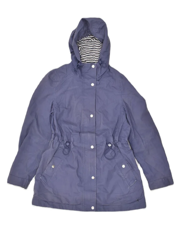 JOULES Womens Hooded Rain Jacket UK 10 Small Blue Cotton Herringbone Jacket Houndstooth Jacket Plaid Jacket