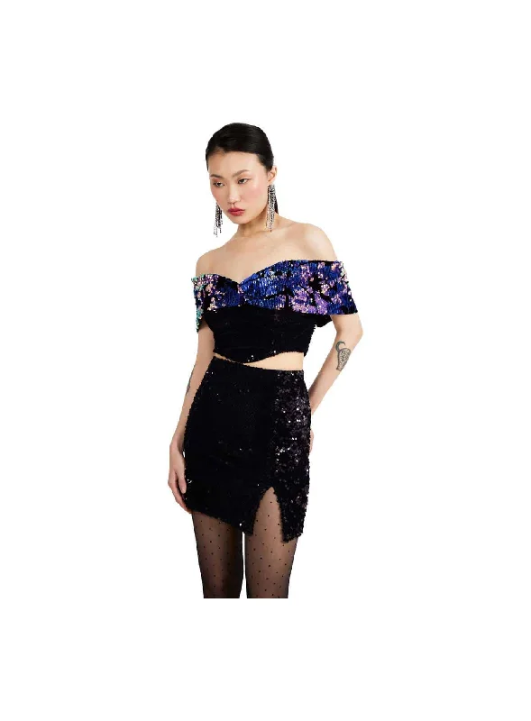 Mini Skirt in  Velvet Sequin wool skirt warm