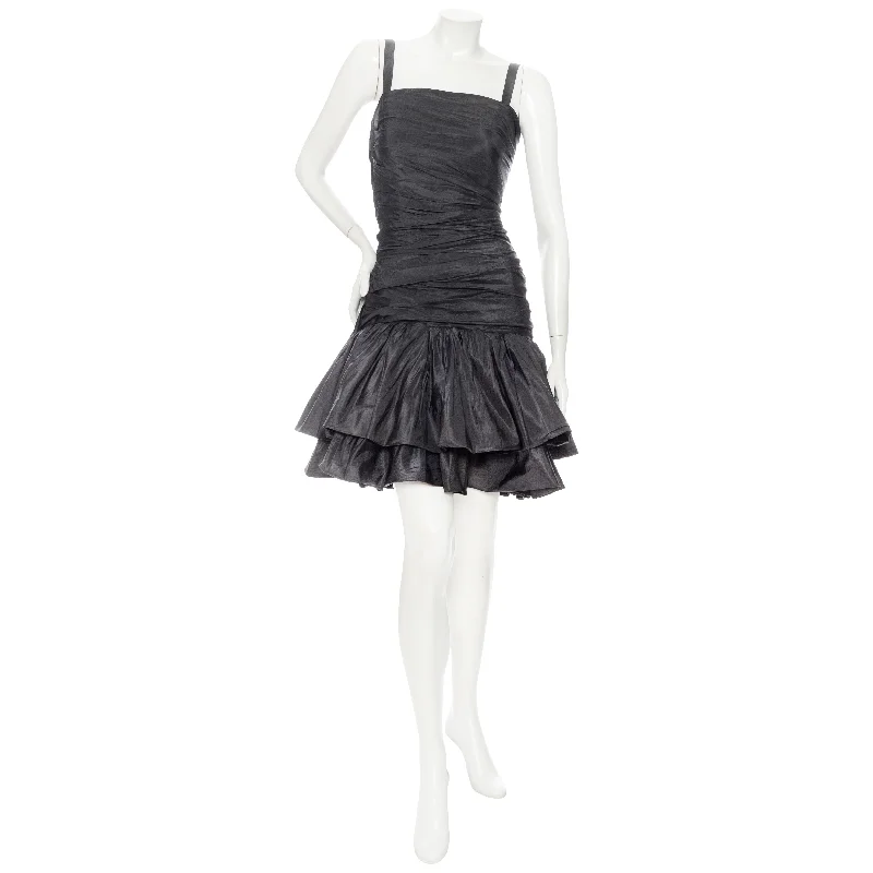 1980s Gray Taffeta Ruched Cocktail Dress Tunics Seasonal trendy