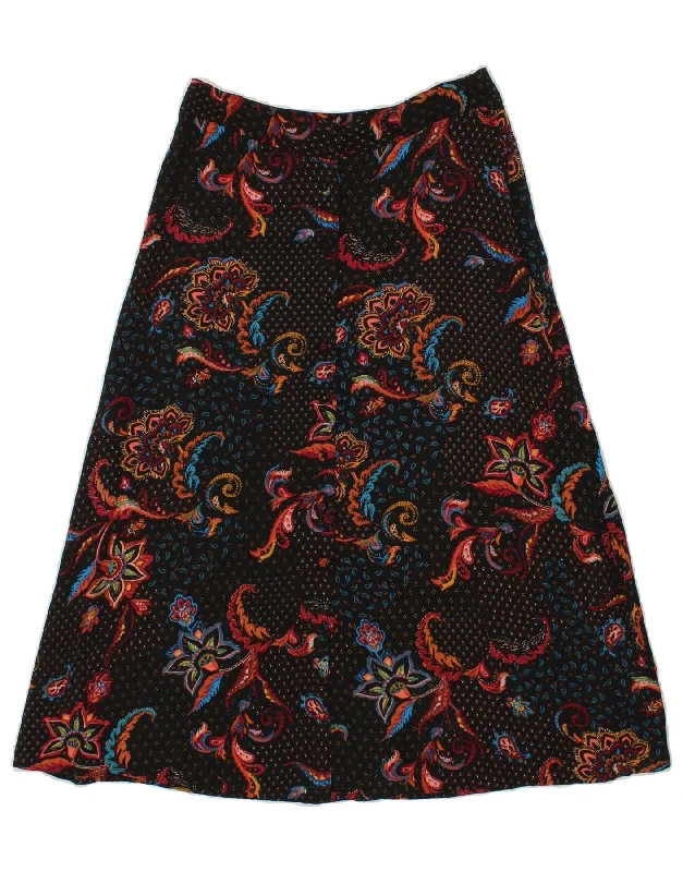 MONSOON Womens A-Line Skirt UK 8 Small W26  Navy Blue Paisley Viscose velvet skirt glossy