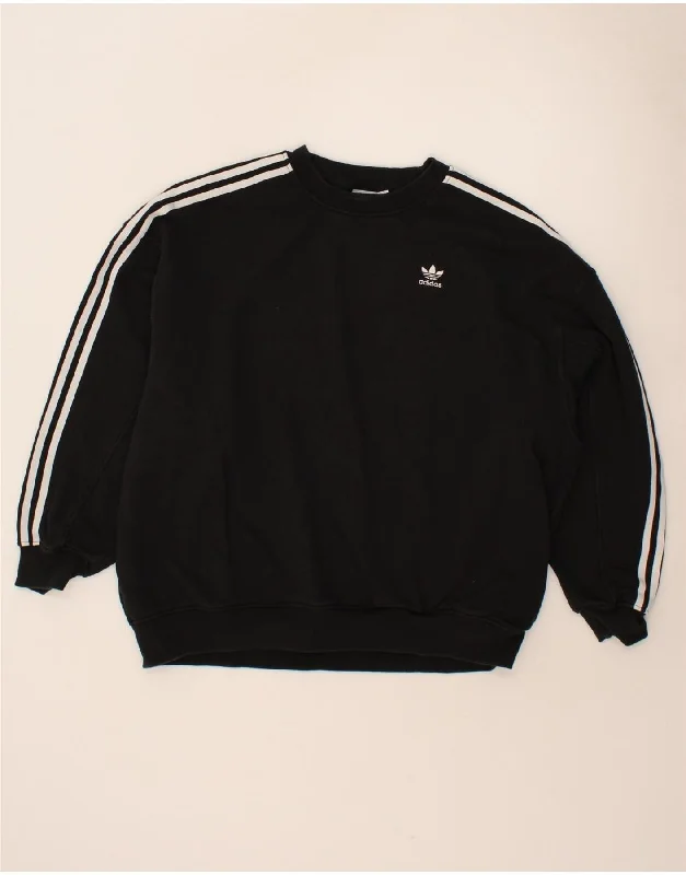 ADIDAS Womens Oversized Sweatshirt Jumper UK 8/10 Small Black Cotton Hoodie with Monochrome Minimalist Simple