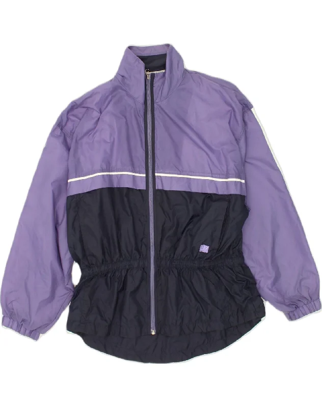 WILSON Womens Rain Jacket UK 18 XL Purple Colourblock Nylon Ribbed Jacket Pleated Jacket Ruffled Jacket
