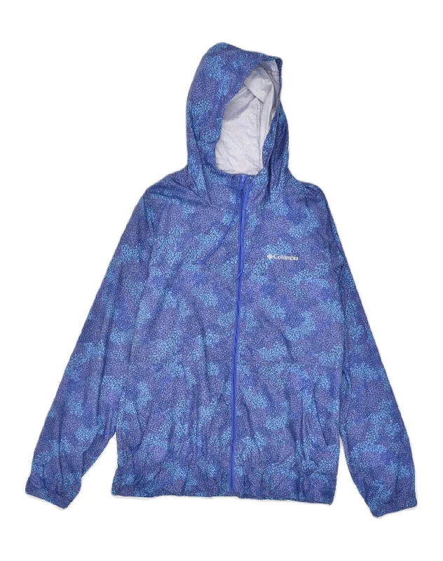 COLUMBIA Womens Hooded Rain Jacket UK 10 Small Blue Floral Polyester Rayon Jacket Velvet Jacket Corduroy Jacket