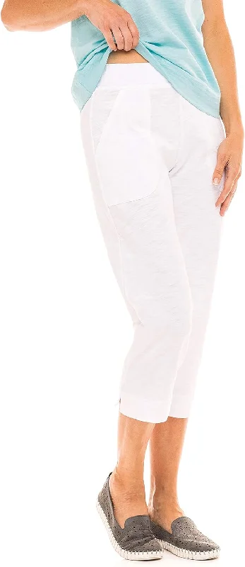 Women's Habitat | Comfy All Cotton Capri Pant with Pockets | White Casual Wide Pants