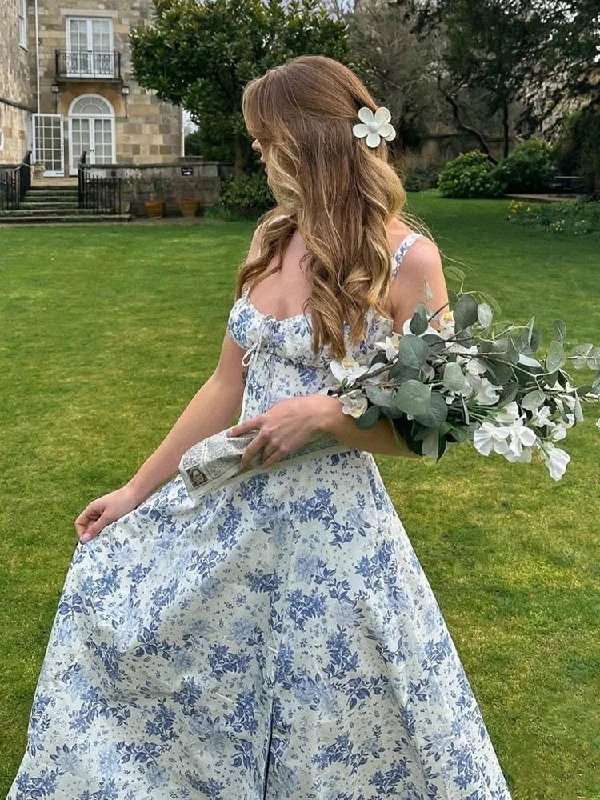 Wjczt A Line Floral Printing Dress Midi Sexy Dress Prom Club Night Dresses Summer Bodycon Women Party Dress Dress Elegant Tunics Leisure comfortable