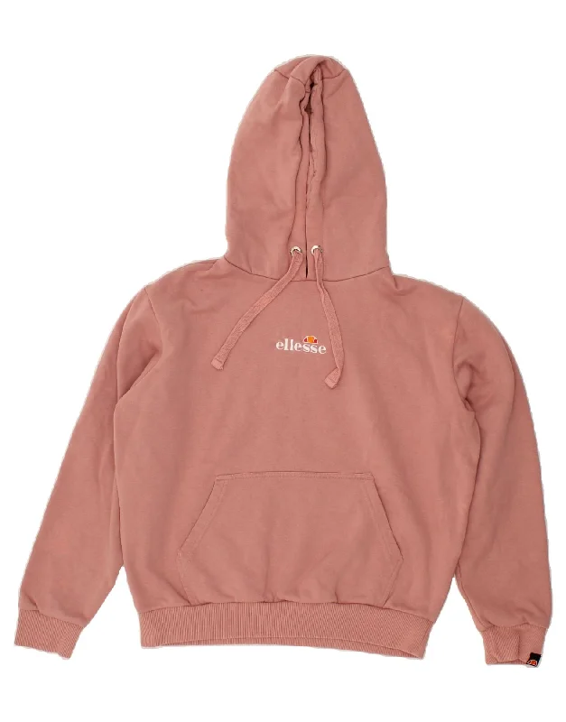 ELLESSE Womens Hoodie Jumper UK 12 Medium Pink Cotton Hoodie with Zipper Placket Modern Functional
