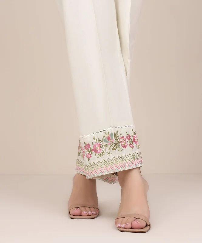 Embroidered Cambric Straight Pants Modern Skinny Pants